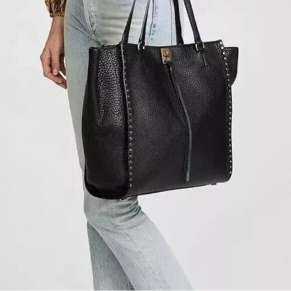 Rebecca Minkoff Darren Pebbled Black Leather Large Studded Tote Handbag - Picture 1 of 9
